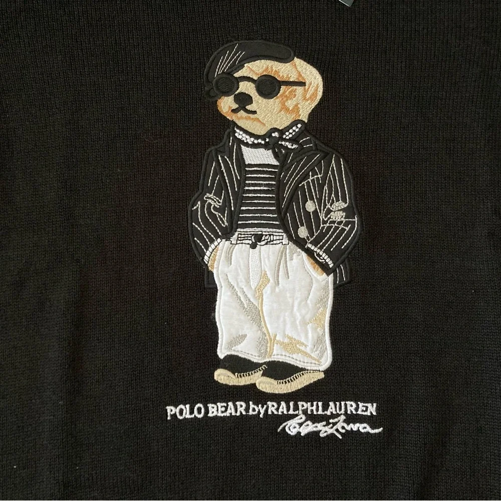 Polo Ralph Lauren Men’s Bear Knit Sweater M Black 100% Cotton Crewneck New - Picture 2 of 6